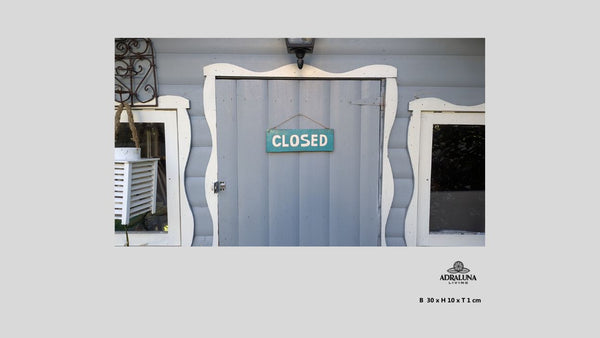 Holzschild "open closed", 30x10x1 cm