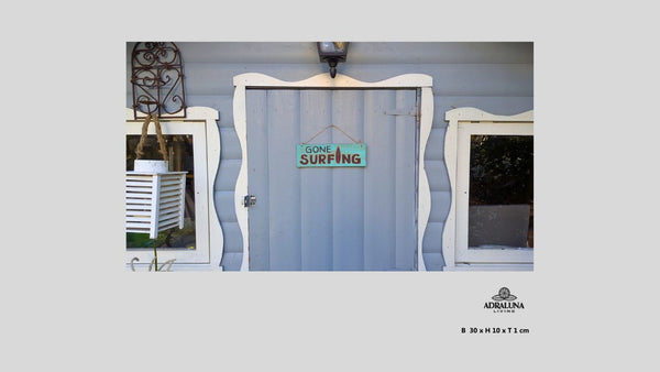 Holzschild "gone surfing", 30x10x1 cm