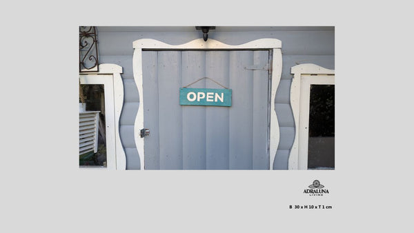 Holzschild "open closed", 30x10x1 cm