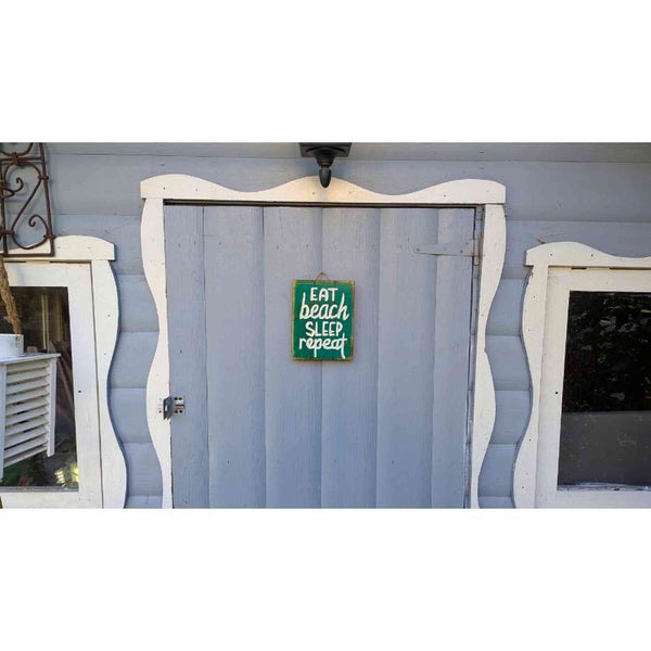 Holzschild "eat - beach - sleep - repeat", 14,5x19x2,5 cm