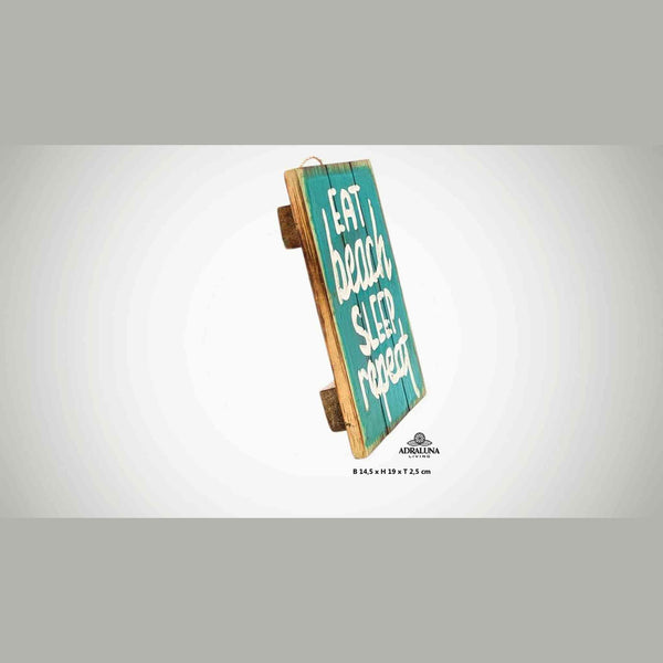 Holzschild "eat - beach - sleep - repeat", 14,5x19x2,5 cm