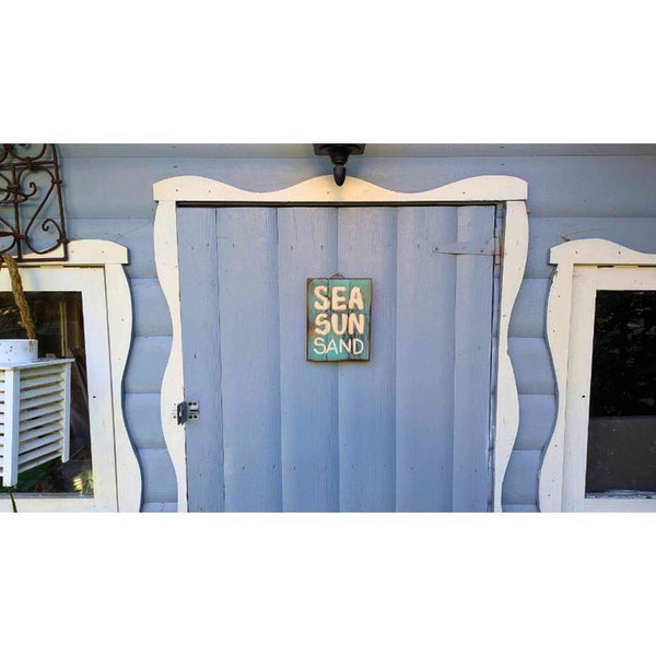 Holzschild "sea sun sand", 14,5x19x2,5 cm
