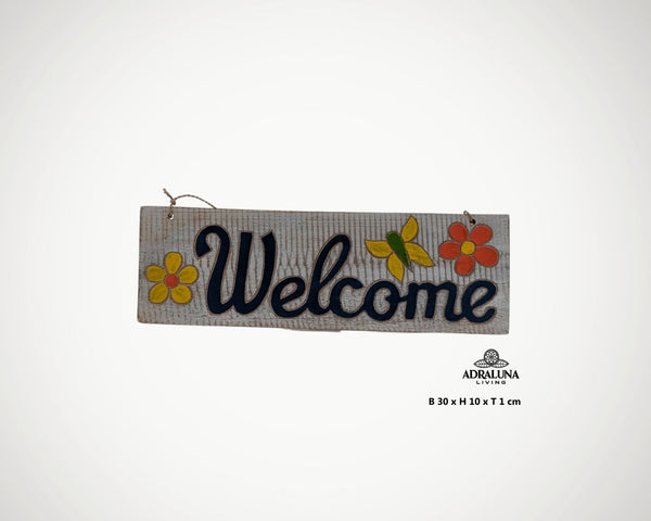 Holzschild mit Spruch "welcome", handgefertigt und einzigartig, 30x10x1 cm