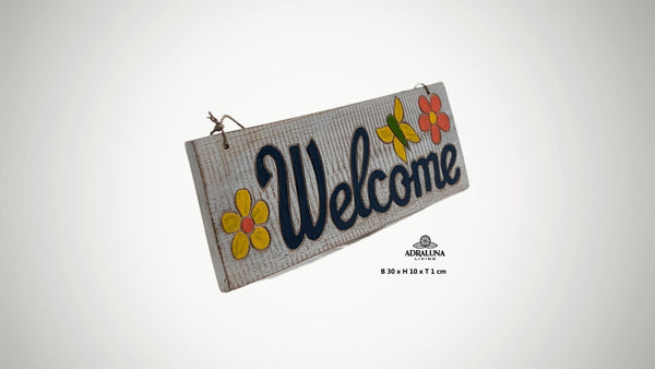 Holzschild mit Spruch "welcome", handgefertigt und einzigartig, 30x10x1 cm