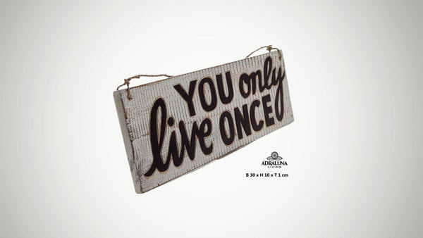 Holzschild mit Spruch "you only live once", handgefertigt und einzigartig, 30x10x1 cm