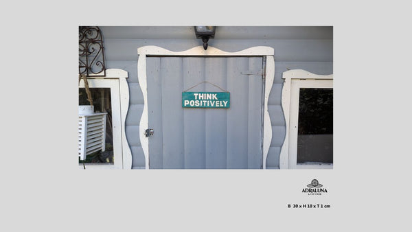 Holzschild mit Spruch "think positively", handgefertigt und einzigartig, 30x10x1 cm