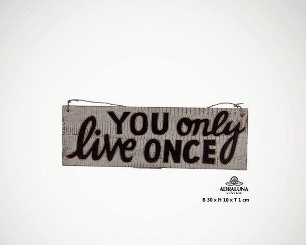 Holzschild mit Spruch "you only live once", handgefertigt und einzigartig, 30x10x1 cm